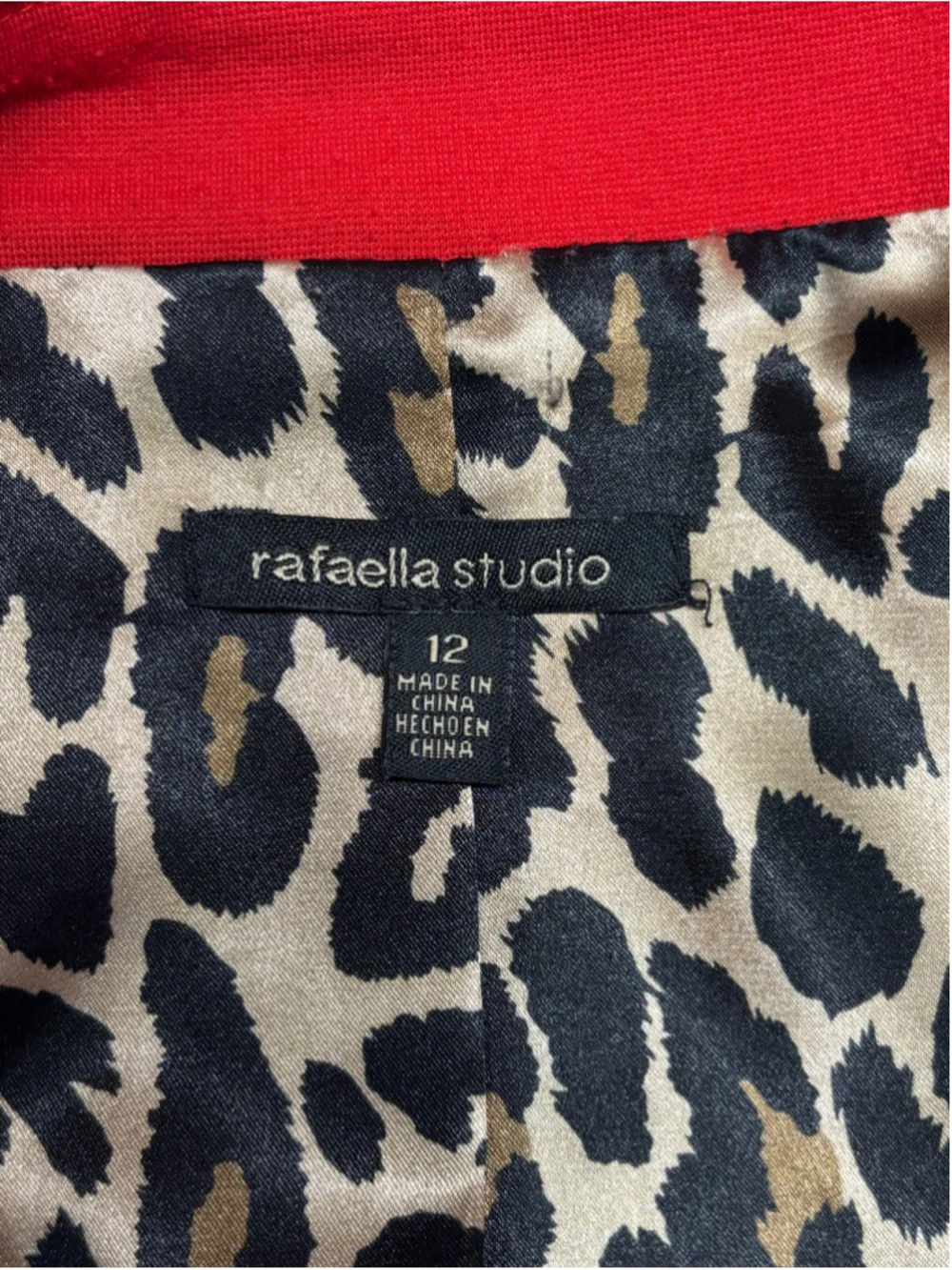 Women's Rafaella Studio Red Blazer Jacket with Leopard Lining Gold Zips Size 12